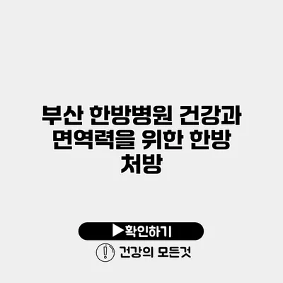 부산 한방병원 건강과 면역력을 위한 한방 처방
