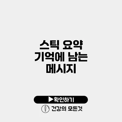 스틱 요약 기억에 남는 메시지