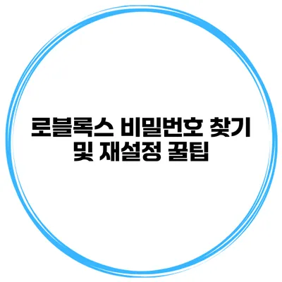 로블록스 비밀번호 찾기 및 재설정 꿀팁