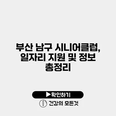 부산 남구 시니어클럽, 일자리 지원 및 정보 총정리