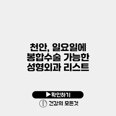 천안, 일요일에 봉합수술 가능한 성형외과 리스트
